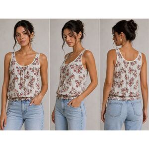 Zebra Floral Sleeveless Top Cotton Silk Blend Lightweight Size S Casual Boho